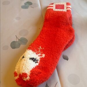 Fabkids Red and White Striped Fuzzy Socks. Deer face